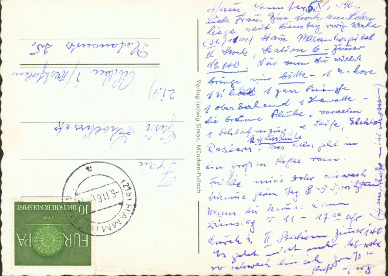 Postkarte von Georg Scholtissek aus dem Marienhospital in Hamm a